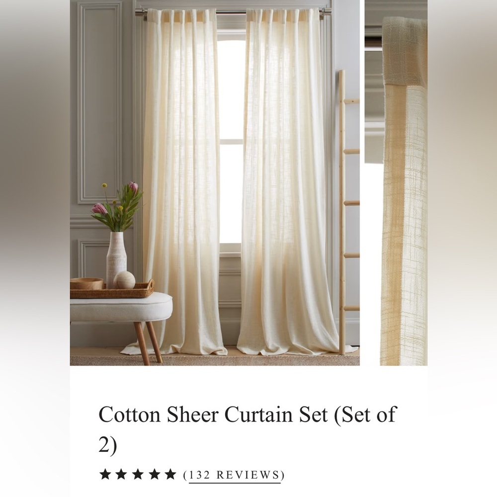 NWT 48 x 96” Quince Cotton Sheer Curtain Set in Cream - 1 set, 2 panels